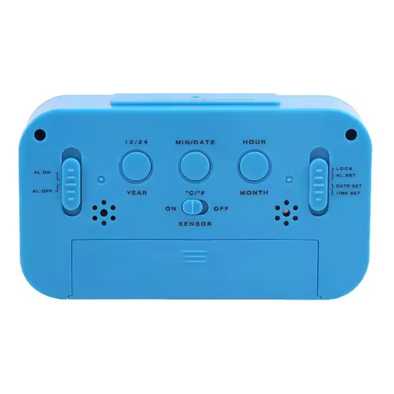 Reloj Despertador Pantalla 1302 Azul Led Fecha Temperatura Azul