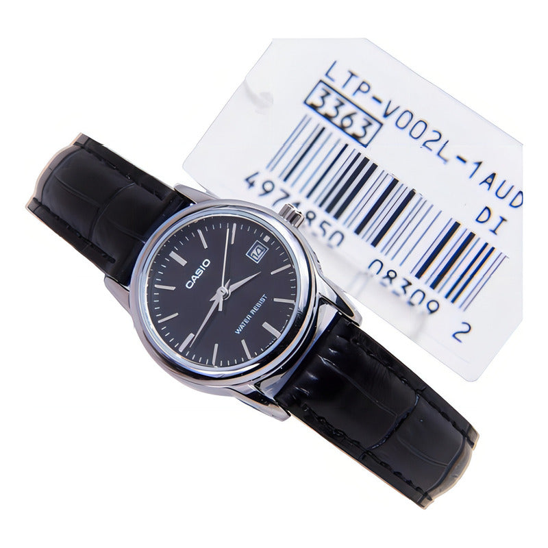 Reloj Casio Ltp-v002l-1a Mujer - Análogo Negro Plata