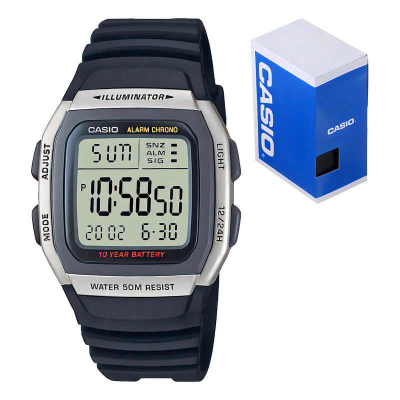 Reloj Casio Hombre Retro W-96h-1a 10 Años De Bateria Grat Color Del Fondo Agua Negro Plateado