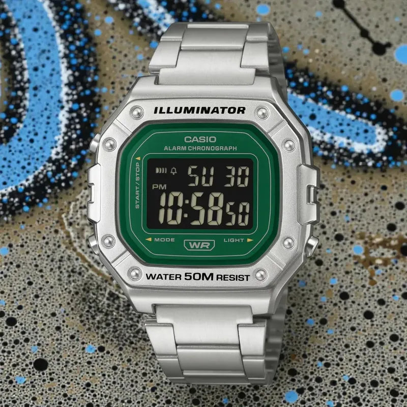 Reloj Casio W-218hd-3avcf Illuminator-acero Original Plateado Acero Verde
