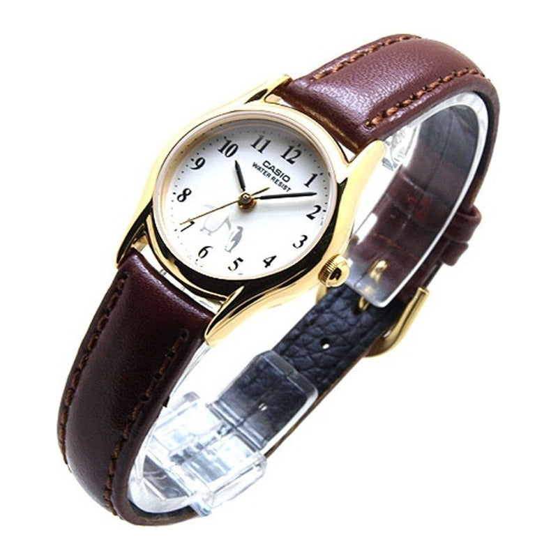 Reloj Casio Ltp1094 7b6  Mujer Correa Piel Marrón  Full Blanco Ltp-1094q-7b6