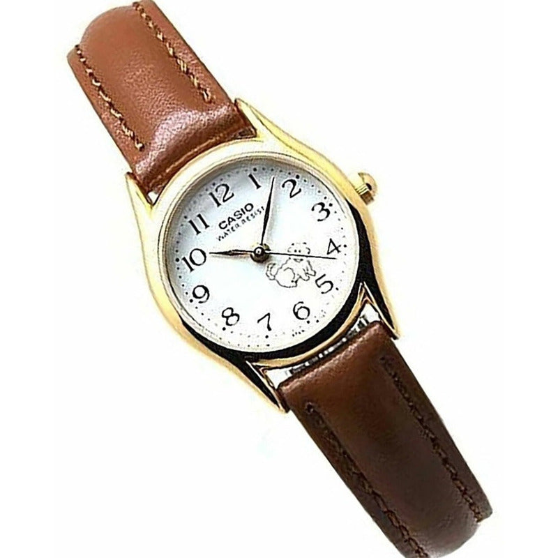 Reloj Casio Cuero Dama Ltp-1094q-7b7 Original Marrón Claro Dorado Blanco