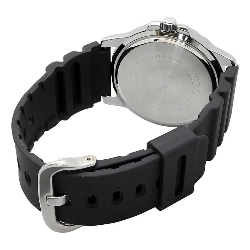 Reloj Casio Hombre Mtp-vd01-1e Resina Color De La Correa Negra Color Del Bisel Plateado Color Del Fondo Negro