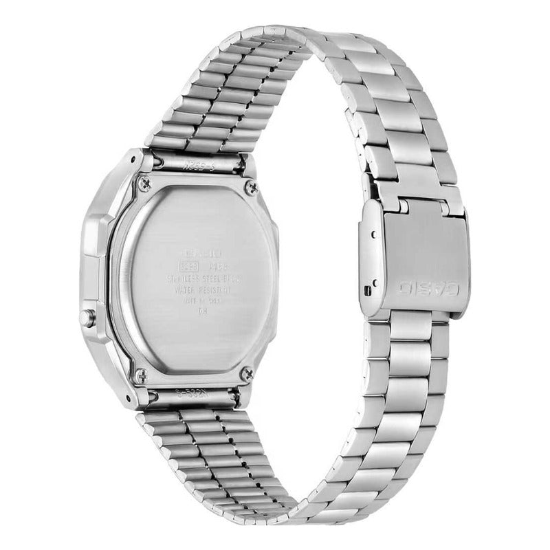 Reloj Casio Vintage A-168 Digital Con Malla Y Bisel Plateados Plateado 8a