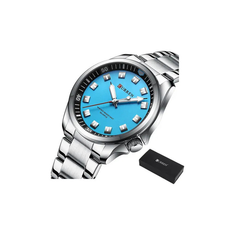 Reloj De Cuarzo Luminoso A Prueba De Agua Curren De Lujo Color Del Fondo Silver Blue