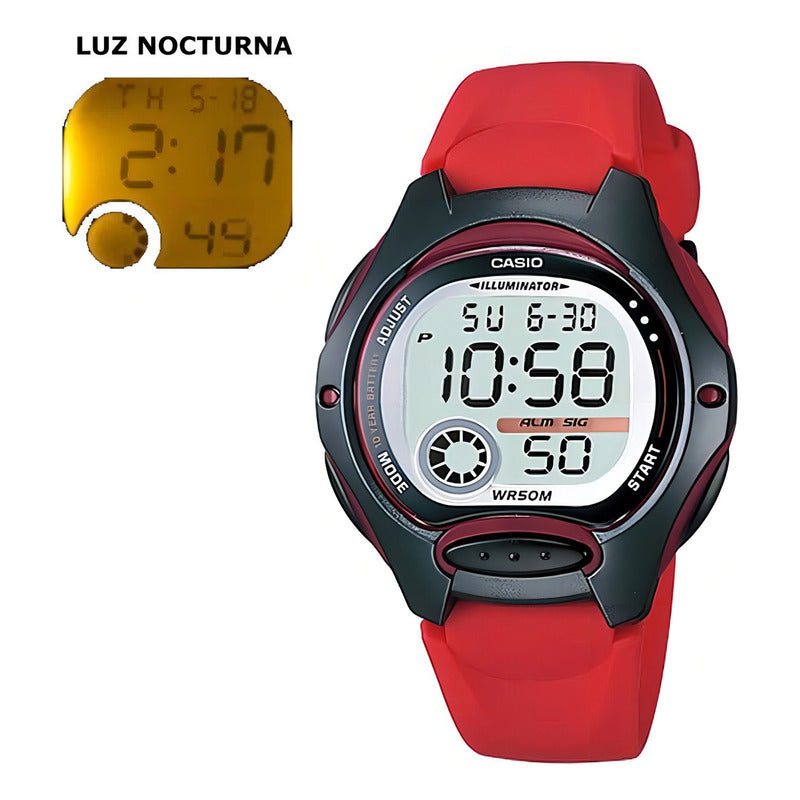 Reloj Pulsera Digital Casio Lw-200-2av Con Correa De Resina Color Rojo - Fondo Gris - Bisel Negro