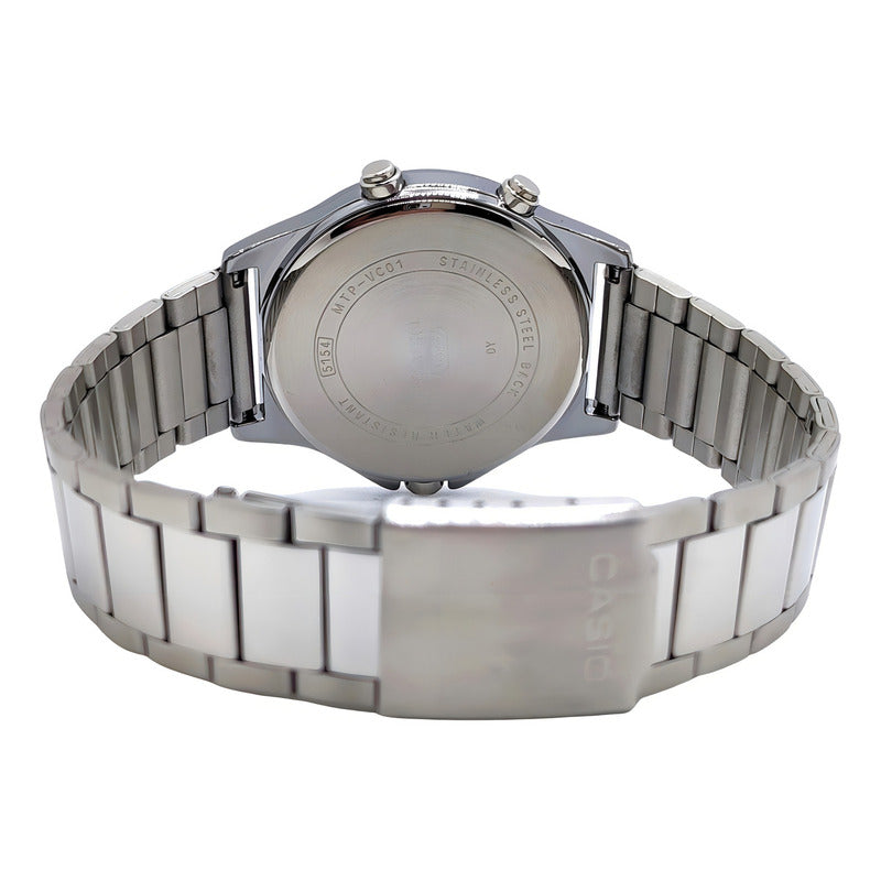 Reloj Casio Mtp-vc01d Para Hombre Con Correa De Acero Y Fondo Negro Plateado