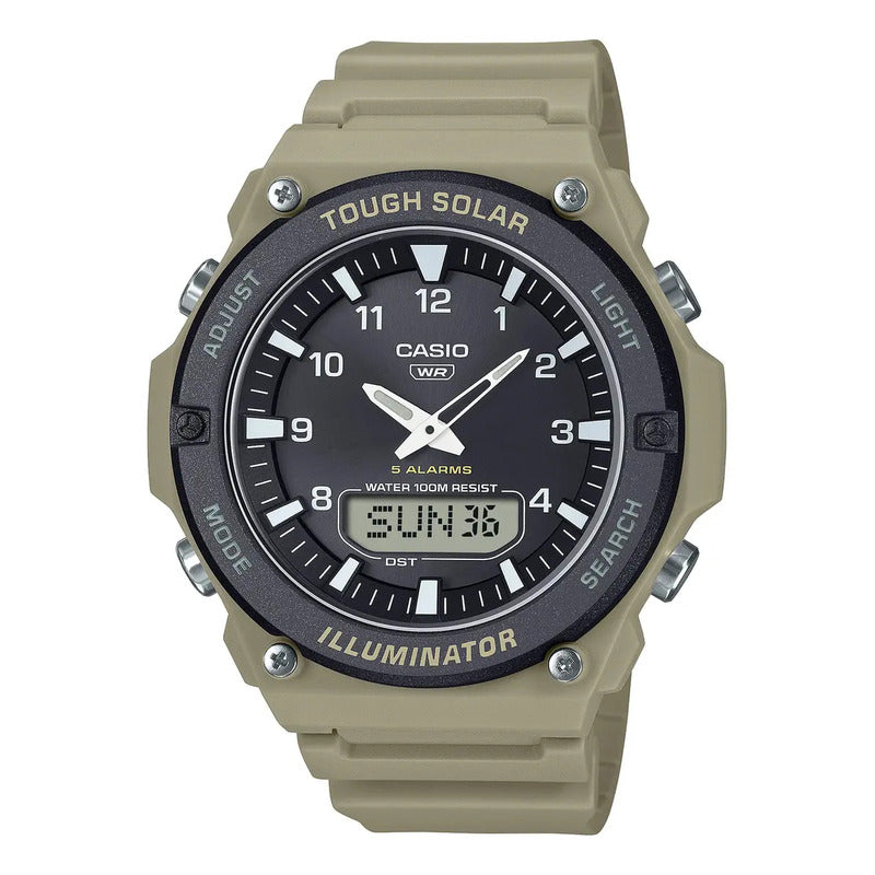 Reloj Casio Solar Análogo-digital Para Hombre, Resistencia Al Agua De 100m Beige Negro