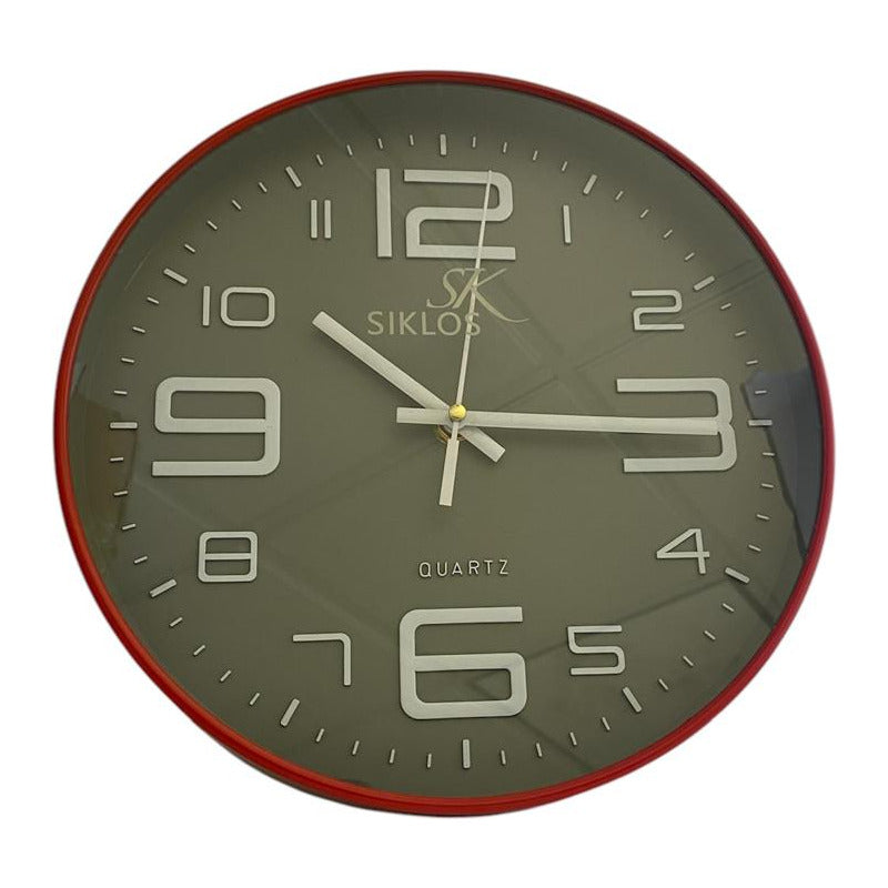 Reloj Pared Plastico Siklos Gb8103 Rojo 25cm Silencioso Rojo Gris Oscuro