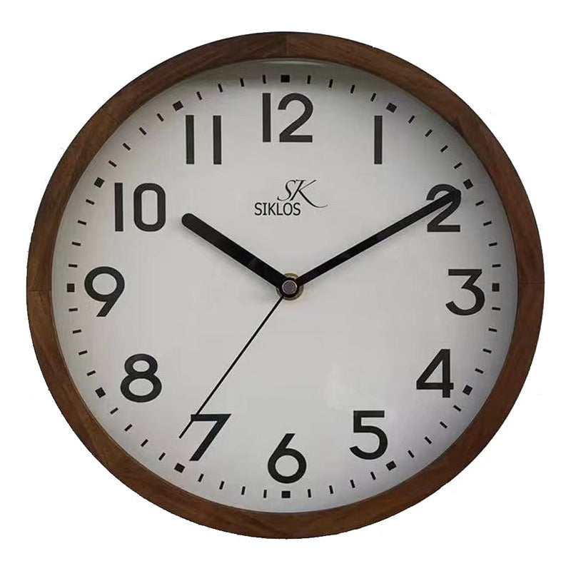 Reloj Pared Madera Siklos 25cm Silencioso Relojesymas Marrón Oscuro Blanco