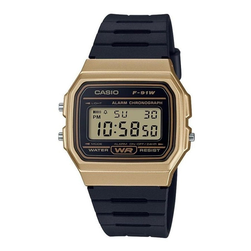 Reloj De Pulsera Casio Collection F-91wm-9a Relojesymas Negro Dorado