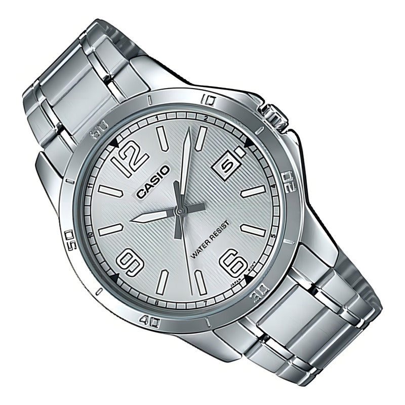 Reloj Pulsera Casio Mtp-v004d-7b2 Con Correa De Acero Inoxidable Color Plateado - Fondo Gris