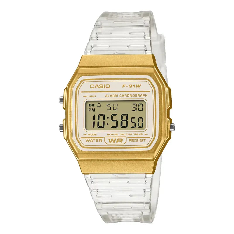 Reloj Casio F-91ws-7a2 Unisex Resina Cierre Hebilla Transparente Dorado Gris