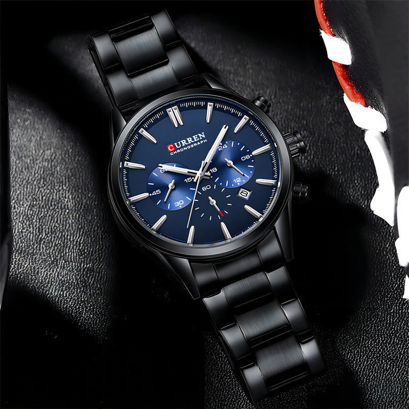 Reloj Impermeable De Acero Inoxidable Curren Para Hombre Negro Azul