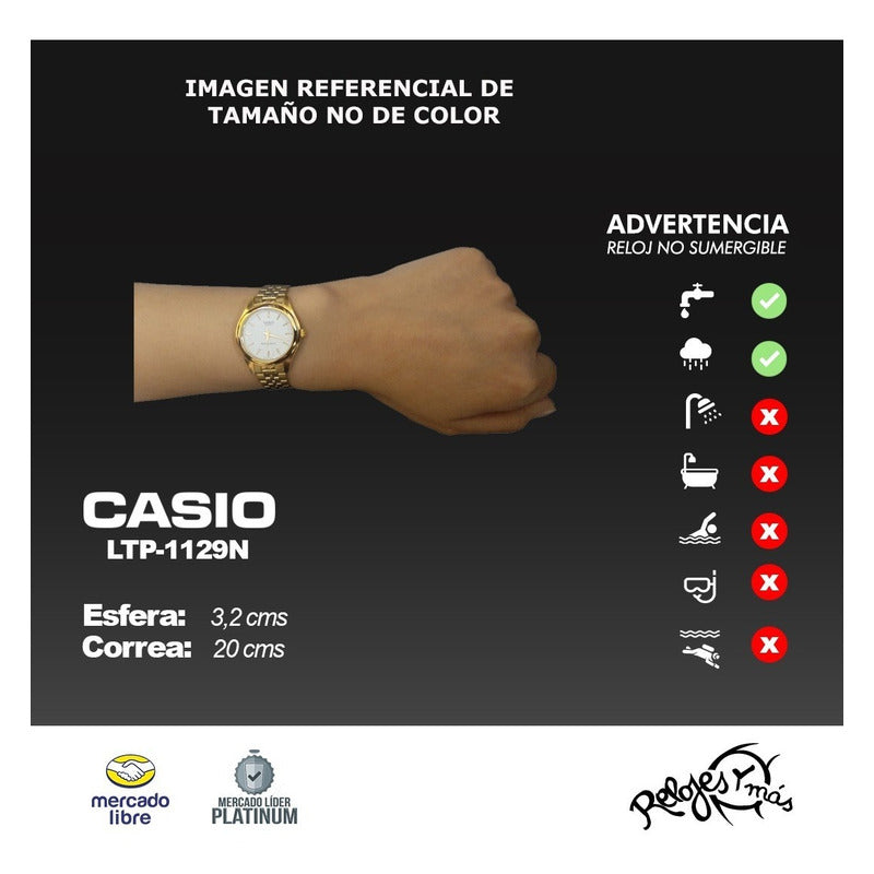 Reloj Casio Metal Dama Dorado Ltp-1129n-7a Relojesymas Blanco