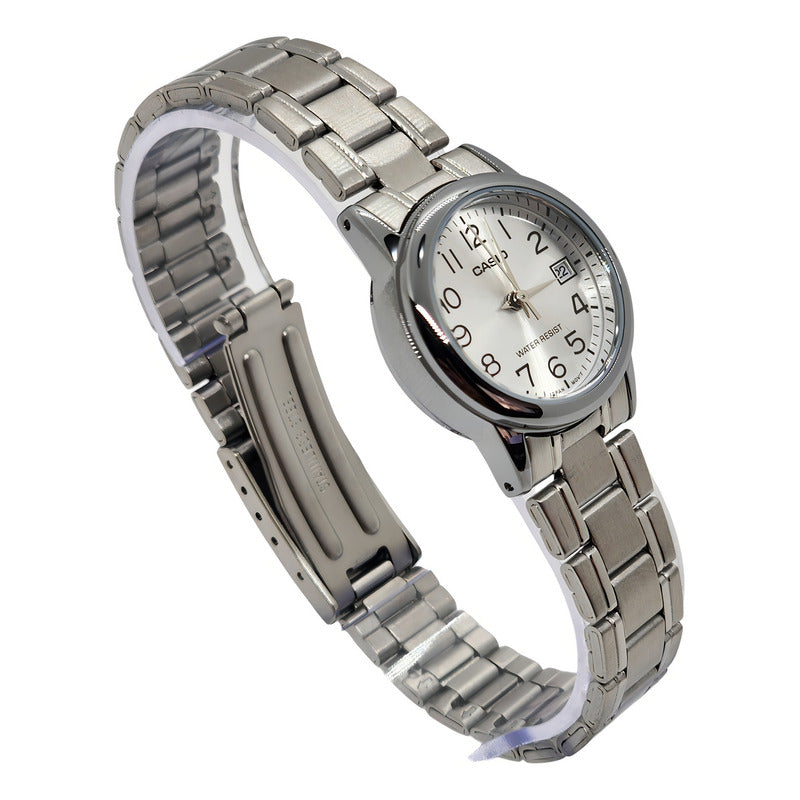 Reloj Pulsera Casio Ltp-v002 Con Correa De Acero Inoxidable Color Plateado