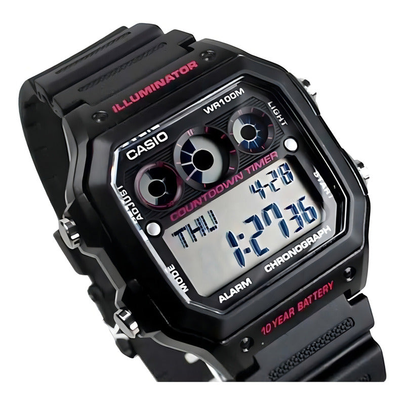 Reloj Pulsera Digital Casio Ae-1300wh-1a2 Con Correa De Resina Color Negro