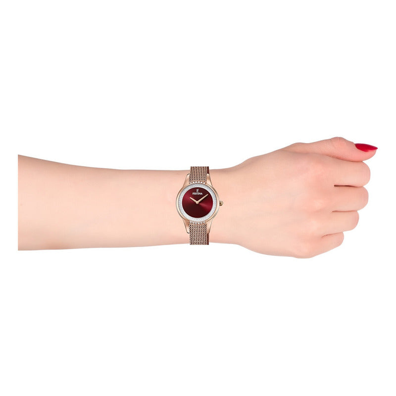 Reloj Festina Mujer F20496.1 Mademoiselle Acero Color De La Malla Rosê Color Del Bisel Rosê Color Del Fondo Rojo