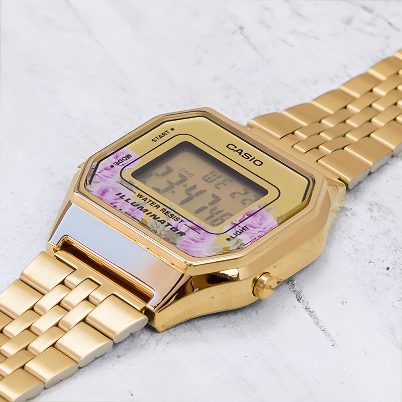 Reloj Casio Mujer Vintage Digital Original La-680wga-4c Color De La Correa Dorado Color Del Bisel Dorado Color Del Fondo Dorado