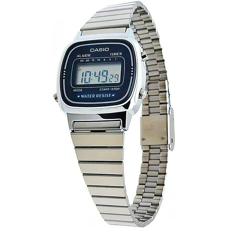 Reloj Pulsera Digital Casio La-670wa-2d Con Correa De Acero Inoxidable Color Plateado