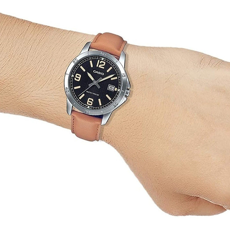 Reloj De Pulsera Casio Enticer Mtp-v004l-1b2 Relojesymas Marrón Plata Negro