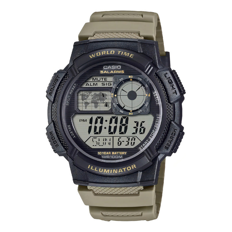 Reloj Casio Ae-1000w-5av, Correa Color Verde Militar Negro Verde Oscuro