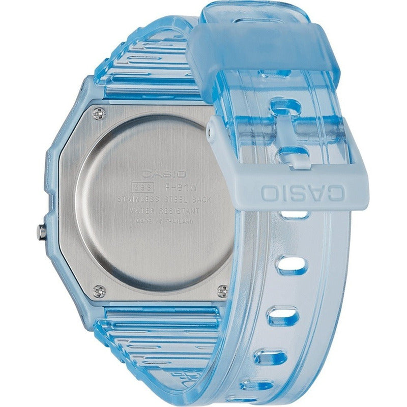 Reloj De Pulsera Casio Collection F-91ws-2d Relojesymas Transparente/celeste Celeste Gris