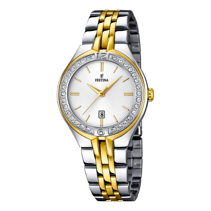 Reloj Festina Mujer Mademoiselle Acero Inoxidable Con Calendario Plateado