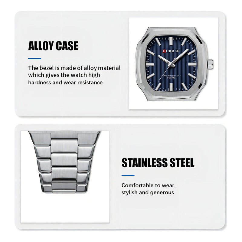 Relojes De Cuarzo Luminoso De Acero Inoxidable Curren 8458-1 Plateado/azul