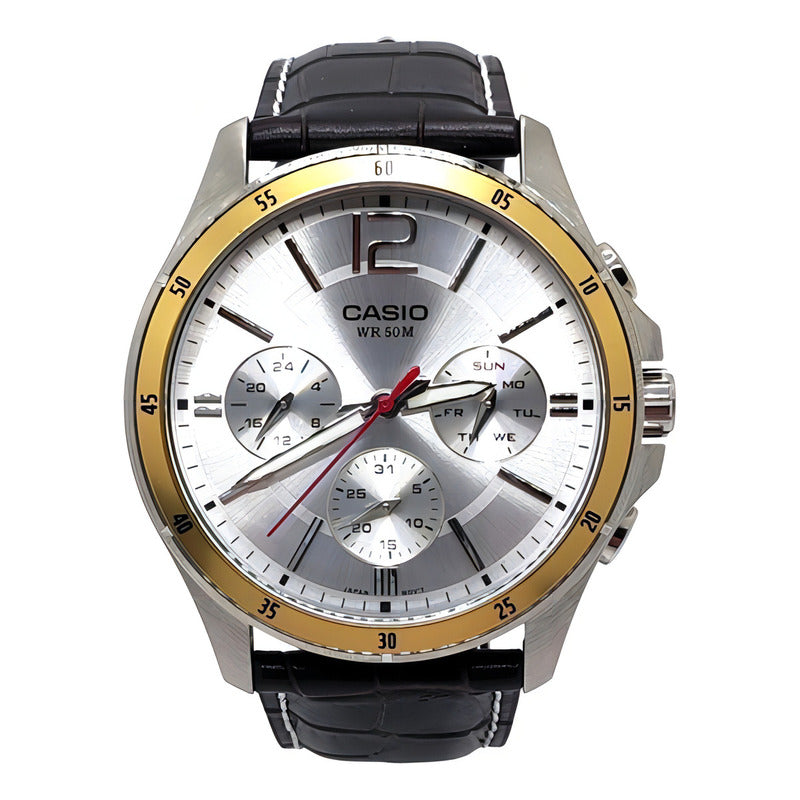 Reloj Casio Hombre Mtp-1374l-7av Color De La Correa Marrón Color Del Bisel Plateado/dorado Color Del Fondo Plateado Negro Plata