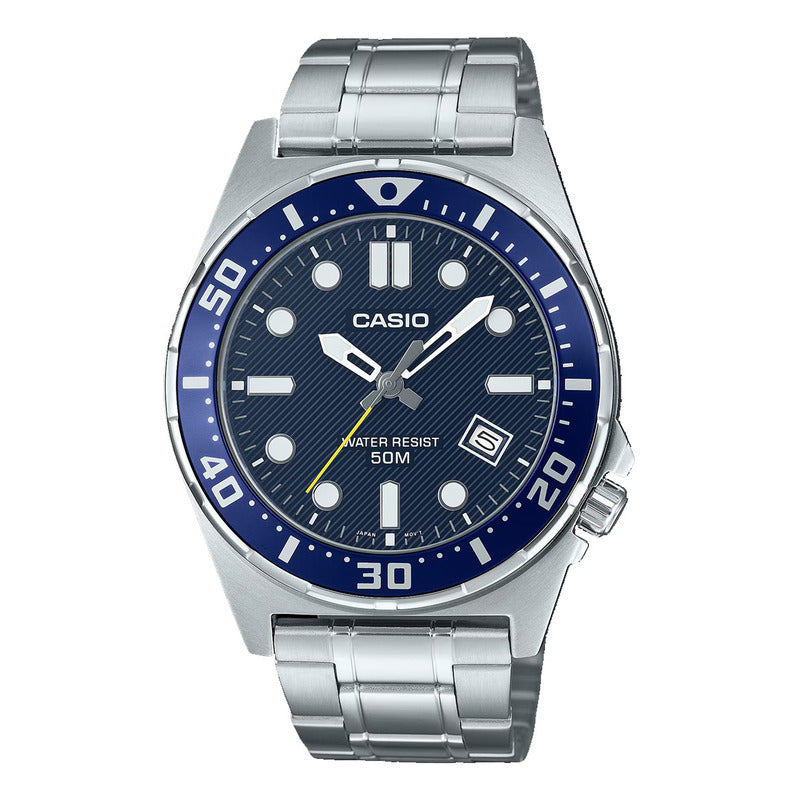 Reloj Pulsera Metal Casio Enticer Mtd-135d-2av Original Plateado Azul