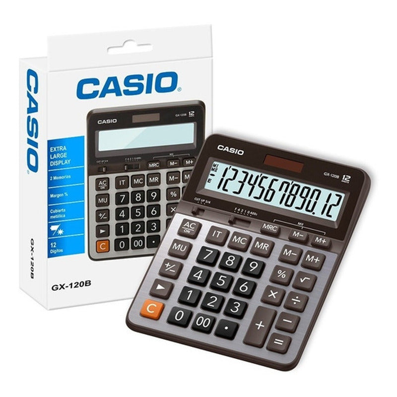 Calculadora Casio Gigante Gx-120b-w-dc Relojesymas Color Negro Negro/plateado