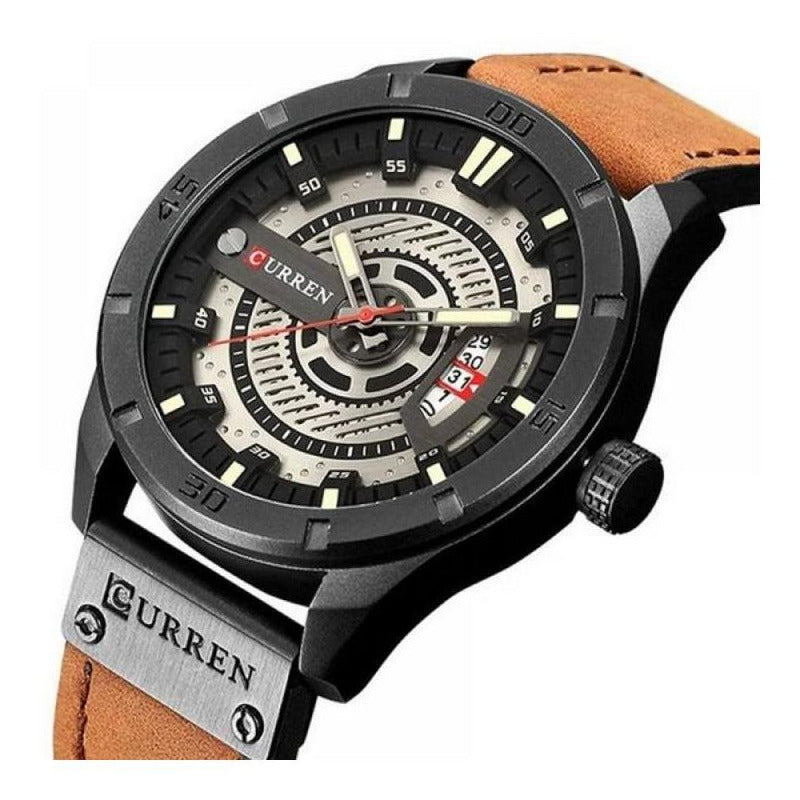 Reloj Analógico Curren Cronógrafo Para Hombre Con Correa De Cuero Marrón Negro