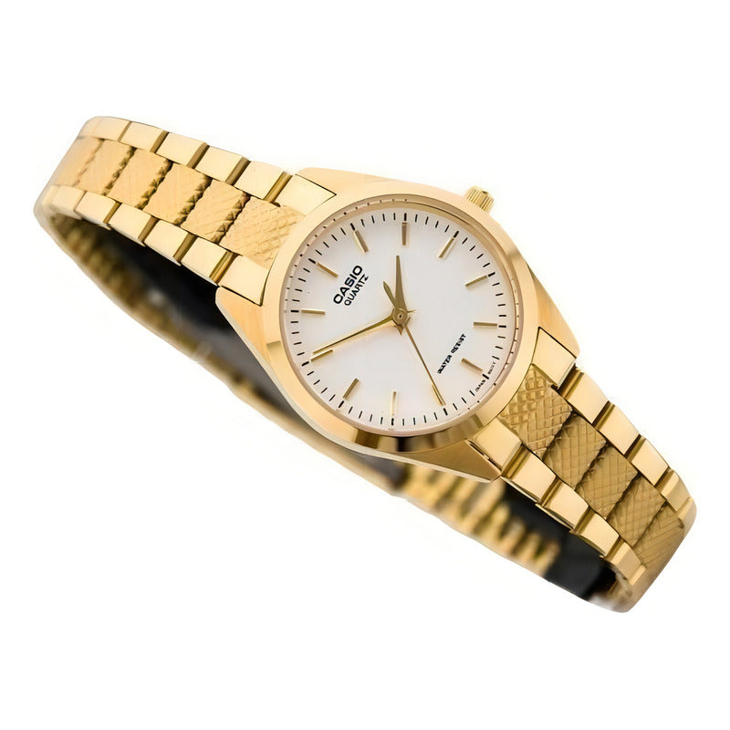 Reloj Casio Para Mujer Ltp-1274g Con Correa Dorada De Acero Dorado Blanco