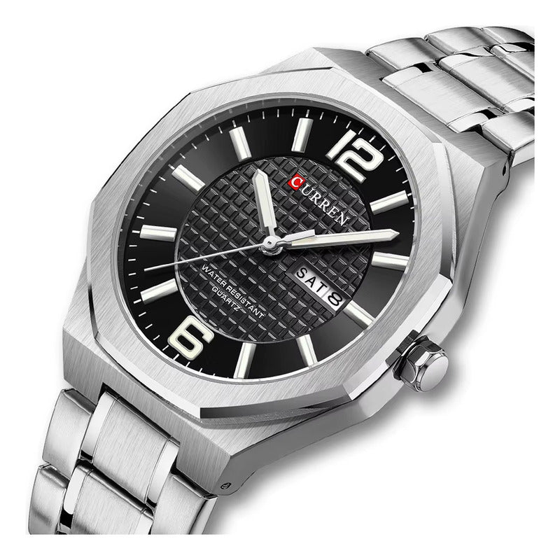 Reloj Curren 8476-1 Metálico Para Hombre Elegante Plateado Negro