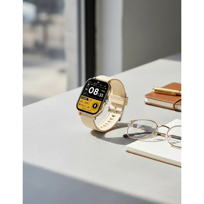 Smart Watch Bluetooth Derwye Crema Dorado
