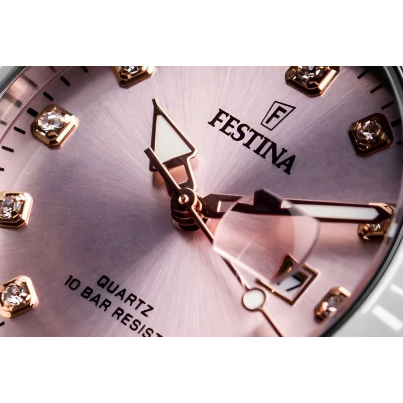 Reloj Festina Mujer Acero Piedras Rosa Fecha 100mts F20503.2 Plateado Plateado Rosa