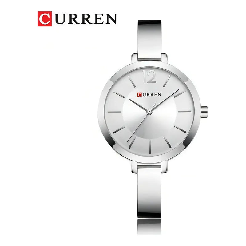 Pulsera De Reloj Analógico Elegante Para Mujer Curren 9012 Color Del Bisel Plateado
