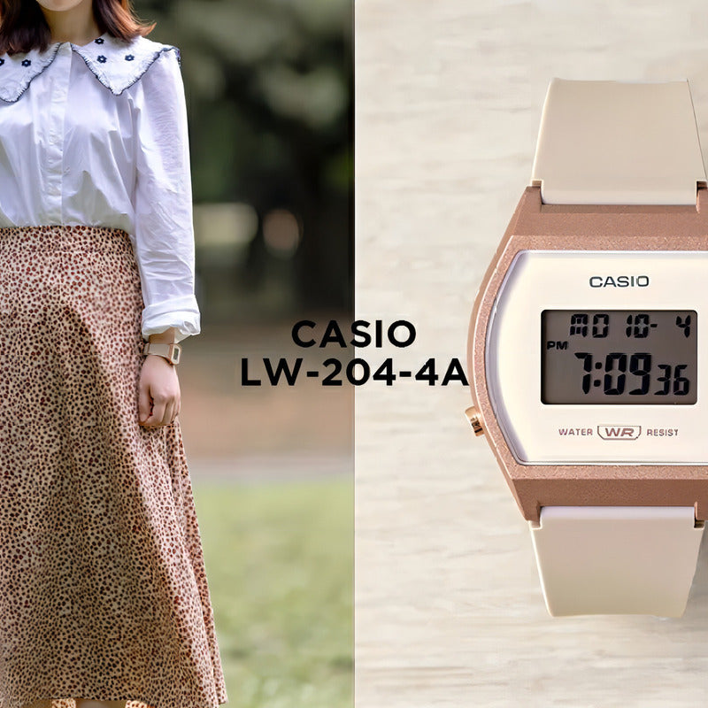 Reloj Pulsera Digital Casio Lw-204 Con Correa De Resina Color Rosa - Bisel Oro Rosa