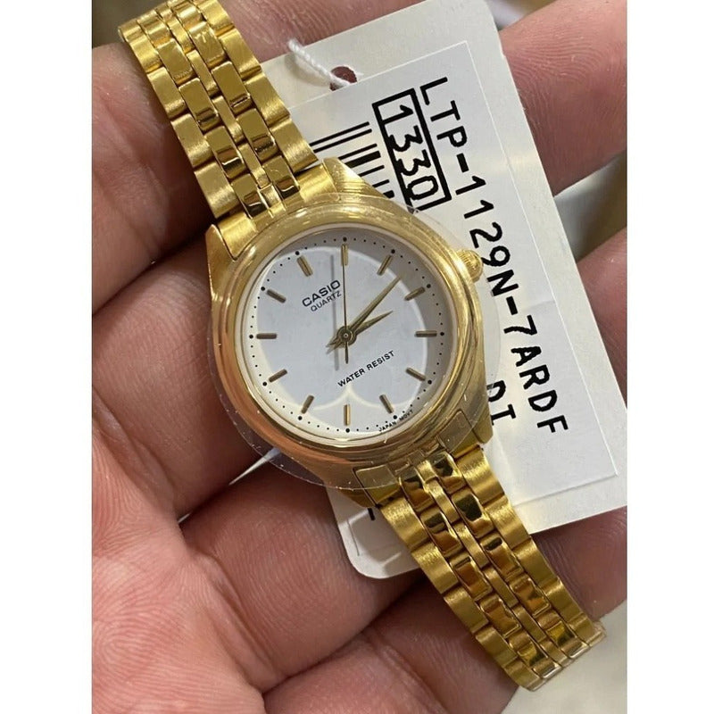 Reloj Casio Metal Dama Dorado Ltp-1129n-7a Relojesymas Blanco