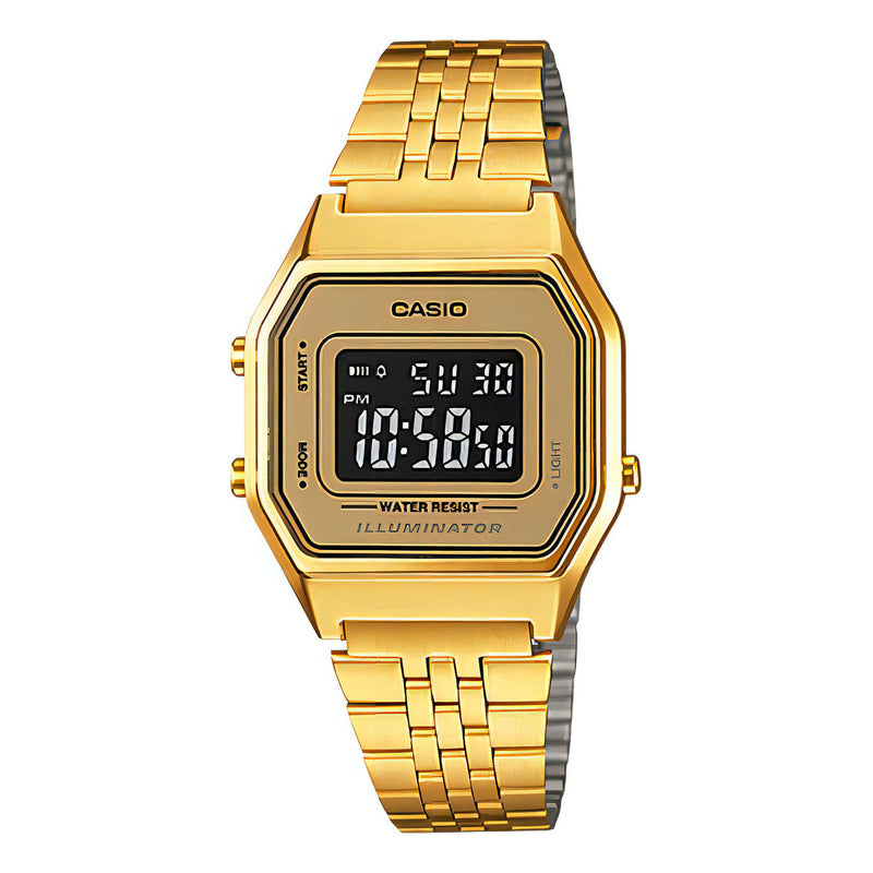 Reloj Casio Vintage La680wga-9b Para Mujer Dorado Con Calendario Negro