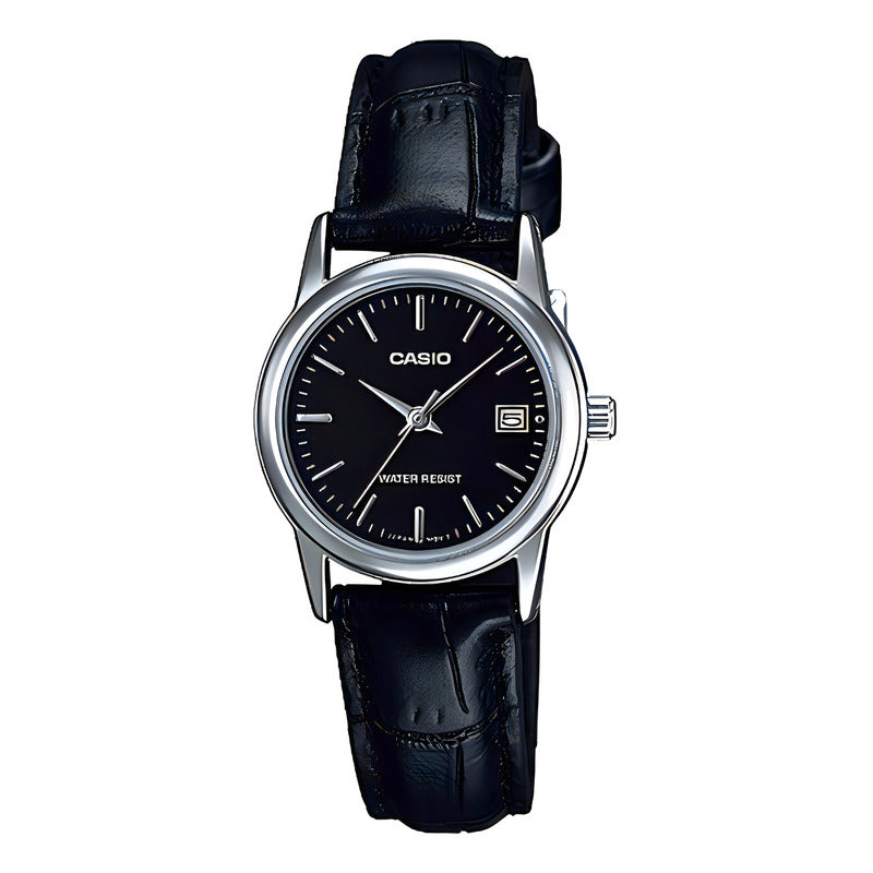 Reloj Casio Ltp-v002l-1a Mujer - Análogo Negro Plata
