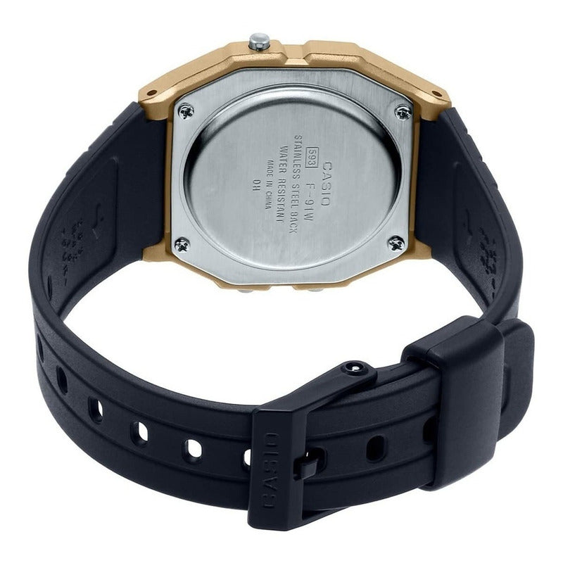 Reloj De Pulsera Casio Collection F-91wm-9a Relojesymas Negro Dorado