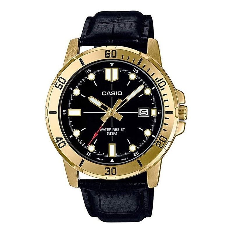Reloj Hombre Casio Mtp-vd01gl-1ev Negro Analogo / Bisel Dorado