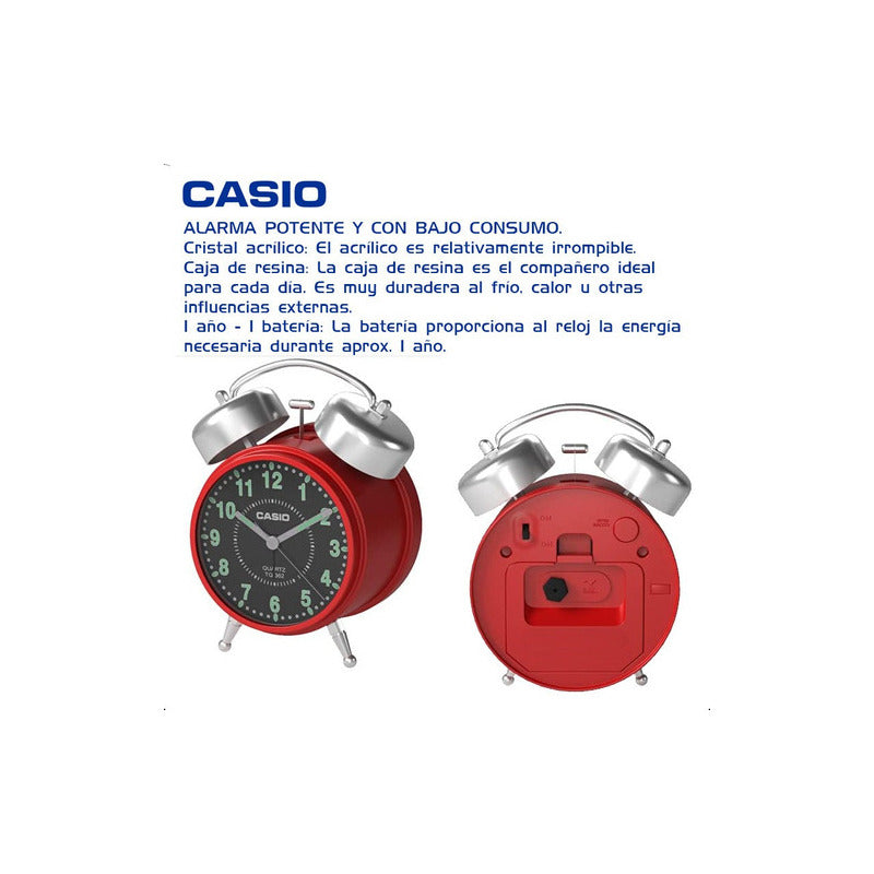 Despertador Digital Casio Vintage Tq-362-4adf Reloj Alarma Campana Color Rojo