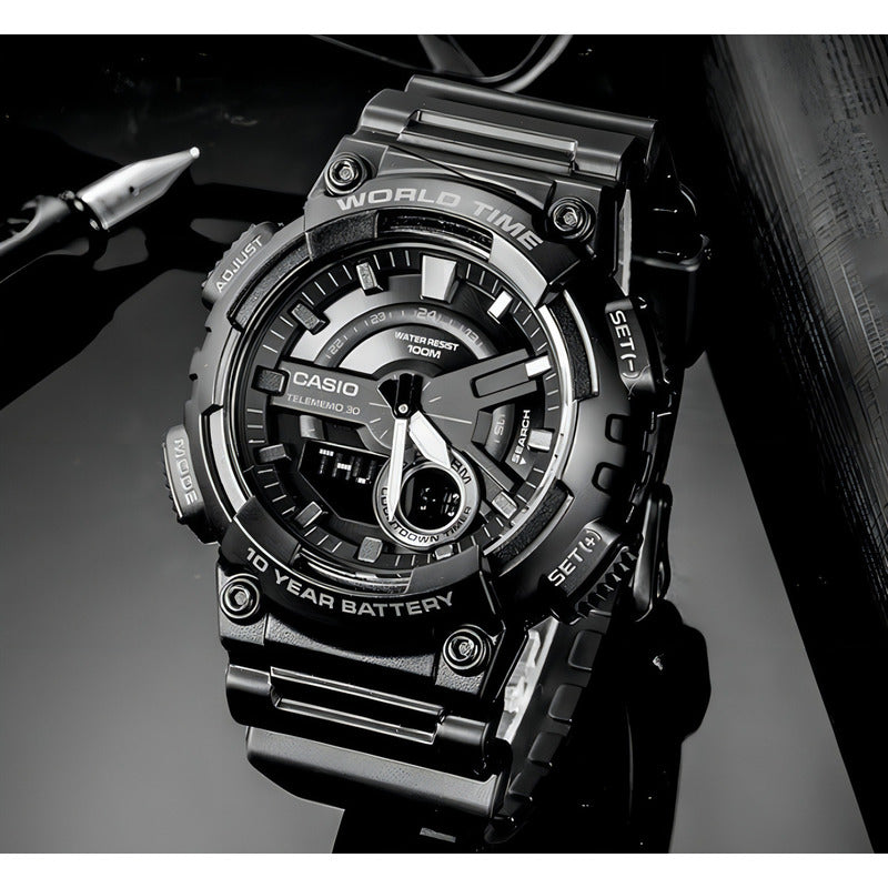 Reloj Casio Aeq-110w-1bv De Hombre, Analógico-digital Con Cronógrafo Y Alarma Negro