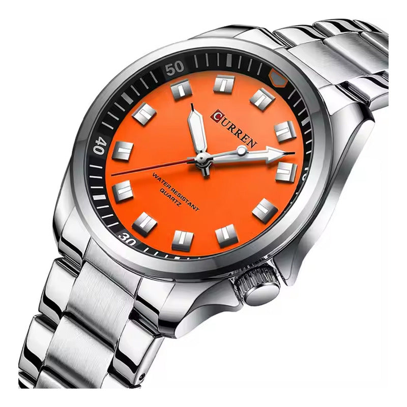 Relojes Curren Metal Hombre 8451-2 Original Plateado Plata/naranja