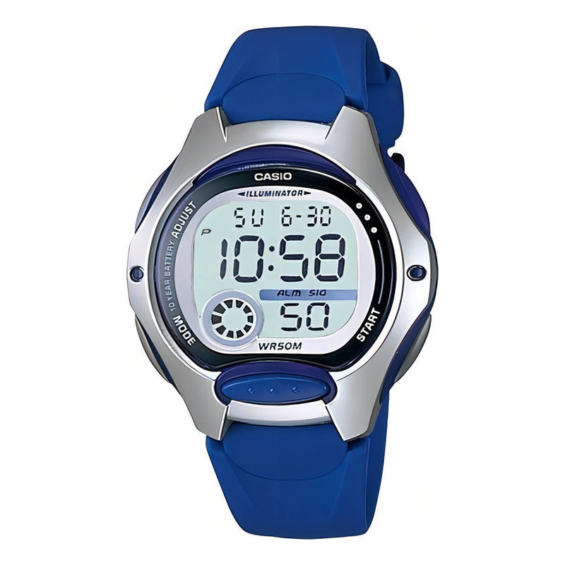 Reloj Mujer Casio Lw-200-2a Azul Digital / Color Del Bisel Plateado Color Del Fondo Gris