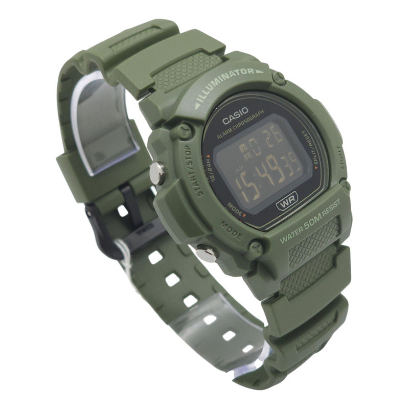 Reloj Pulsera Digital Casio W-219hc-3bvdf Con Correa De Resina Color Verde - Bisel Negro