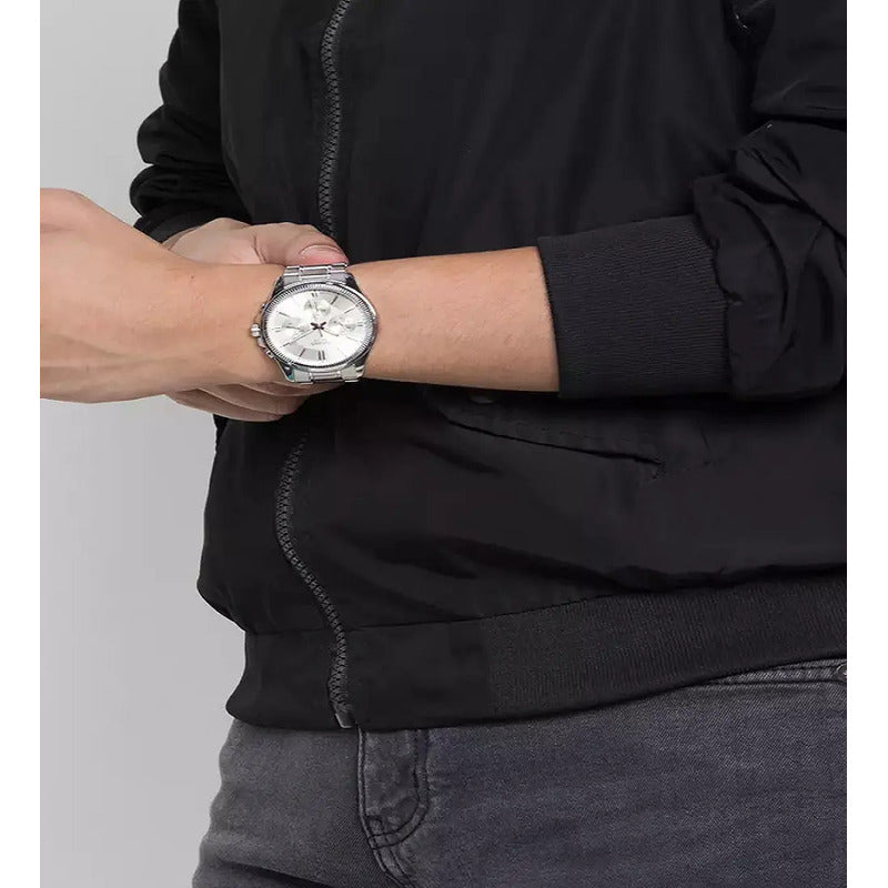 Reloj Casio Mtp-1375d-7a2vdf Para Hombre, De Acero Inoxidable, Con Cronógrafo Plateado Beige